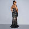 Women's Fashion Solid Color Mesh Strappy Long Dress with Hot Drilling Details