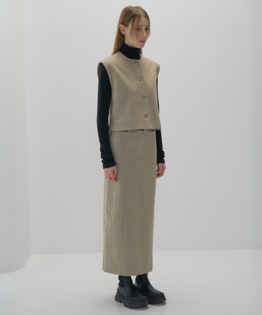 Okuka Classic Wool Skirt_Oat Beige
