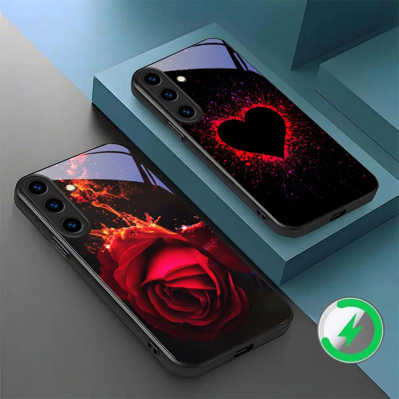Brilliant Flame Rose Suitable For Samsung Galaxy S26 Ultra S20 FE S21 S22+ S23 Plus S24 S25 Edge magnetism Glass Phone Casee