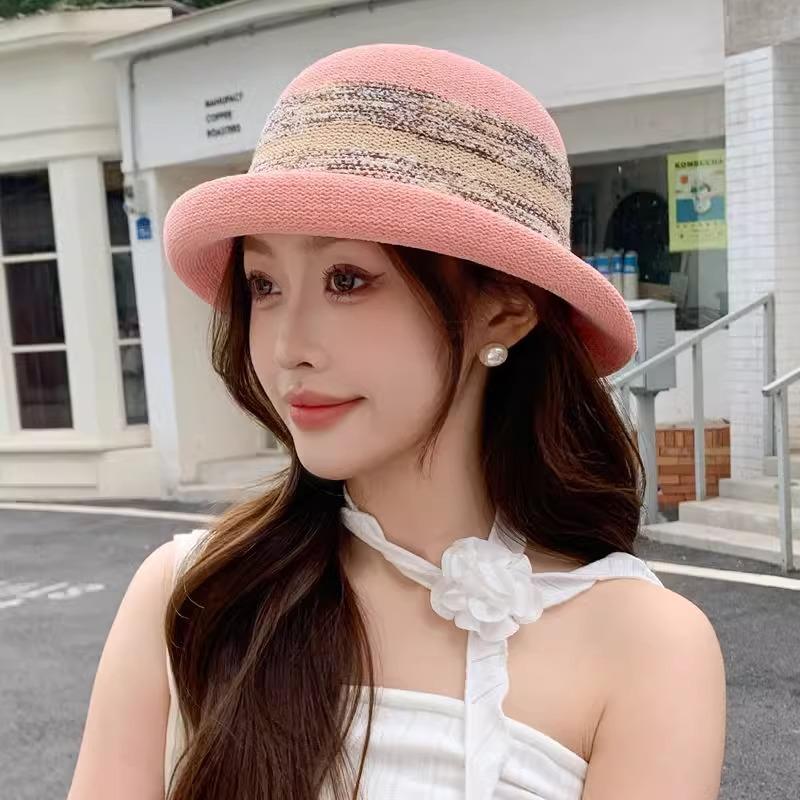 Curled Sun Hat Children's Summer Elegant Top Hat Outdoor Breathable Versatile Straw Hat Show Face Small Bucket Hat