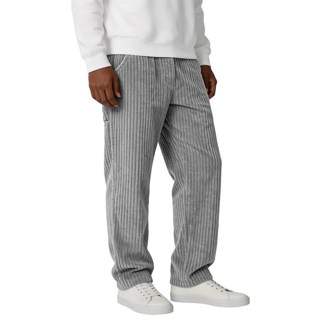 Men's - Casual Vintage Vertical Stripe Corduroy Pants - Men's Loose Straight-leg Multi-pocket Work Pants