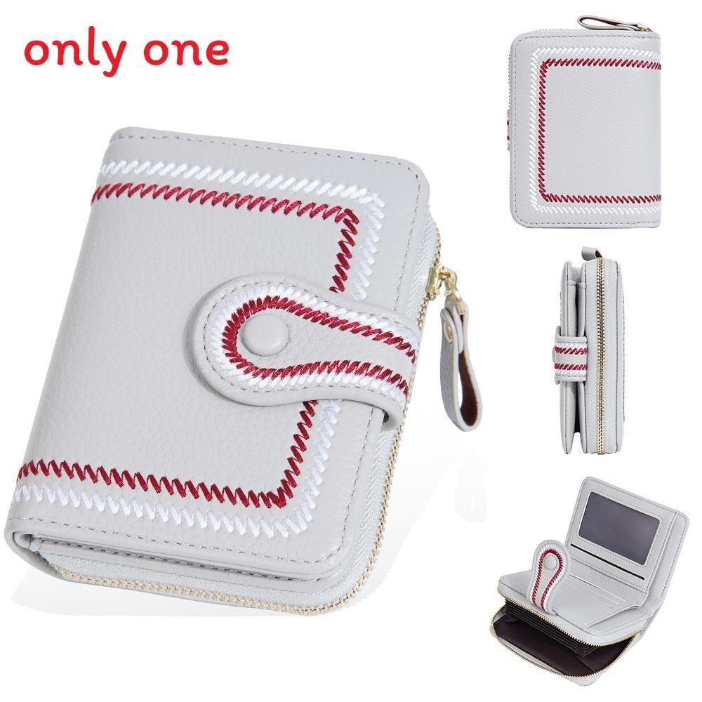 Womens Short Wallet With Zipper Closure And Embroidered Design For Daily Use