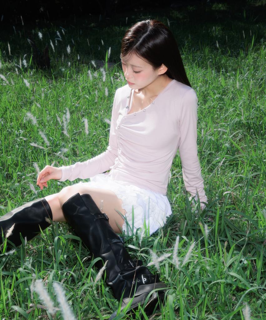 ROSEFRANTZ Unbalanced Shirring Long Sleeve [Pink]