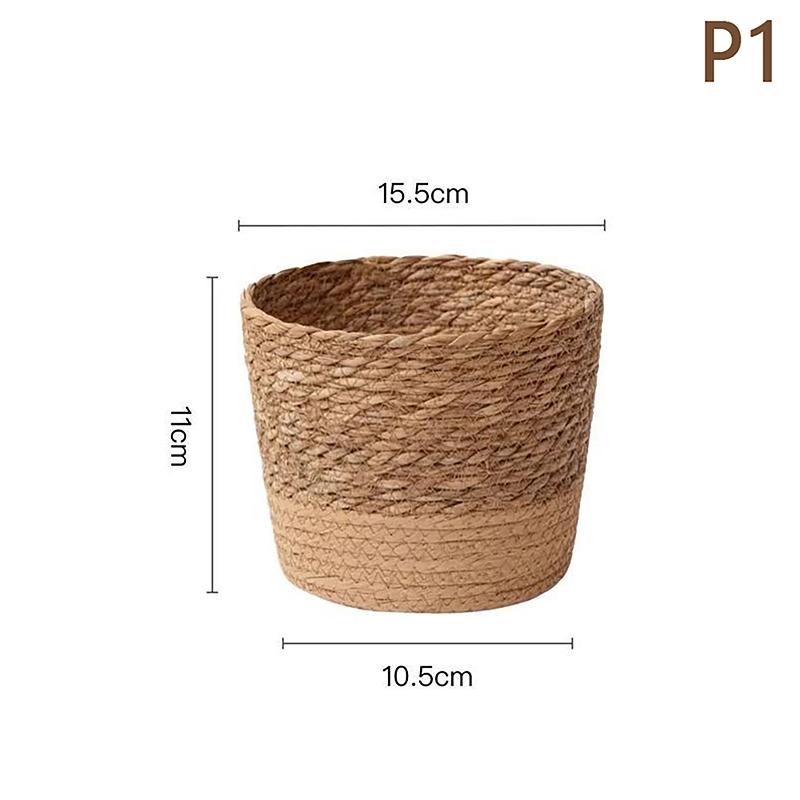 1Pc Straw Weaving Flower Plant Pot Wicker Basket Rattan Flowerpot Storage Basket Garden Flowerpot Handmade Woven Planter Basket