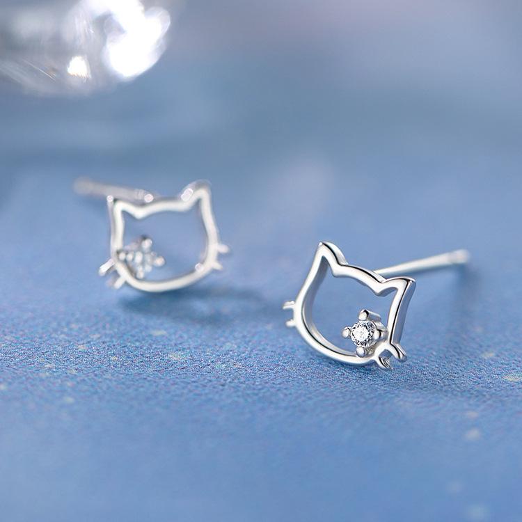 Niedliche Katzen-Zirkonia-Steckohrringe aus Sterlingsilber - Einfache, Süße und Stilvolle Accessoires Sterling Silver gray