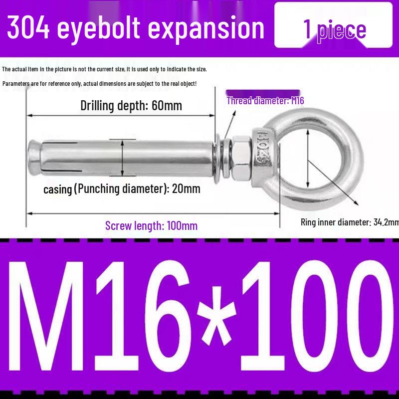 304 Stainless Steel Expansion Bolt with Ring Hook, M6/M8/M10/M12.