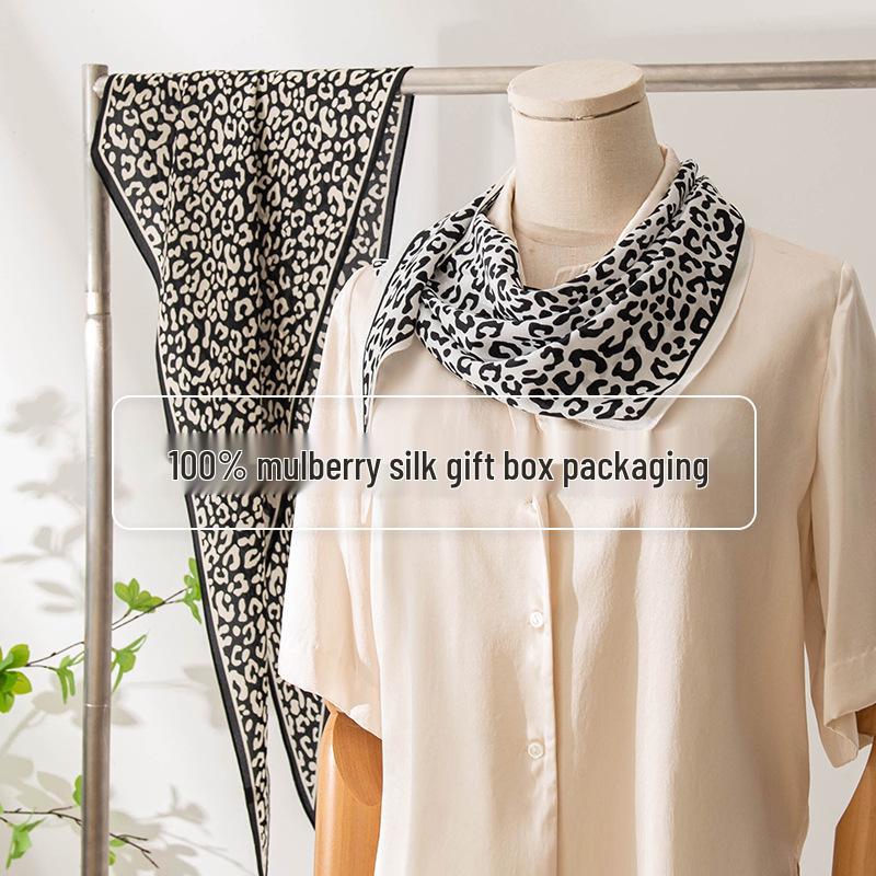 Jesień 2025 Uniwersalny szal i szal dwustronny z podwójnego krepu w panterkę dla kobiet i mężczyzn – Ciepły, chroniący przed słońcem