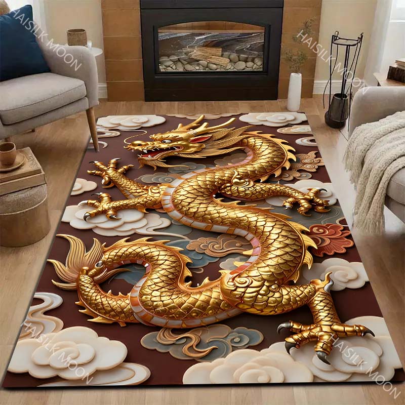 Multiple sizes Golden dragon with clouds Carpet for Living Room Bedroom Sofa Home Decor Rus Non-slip Floor Mat Luxury Gift