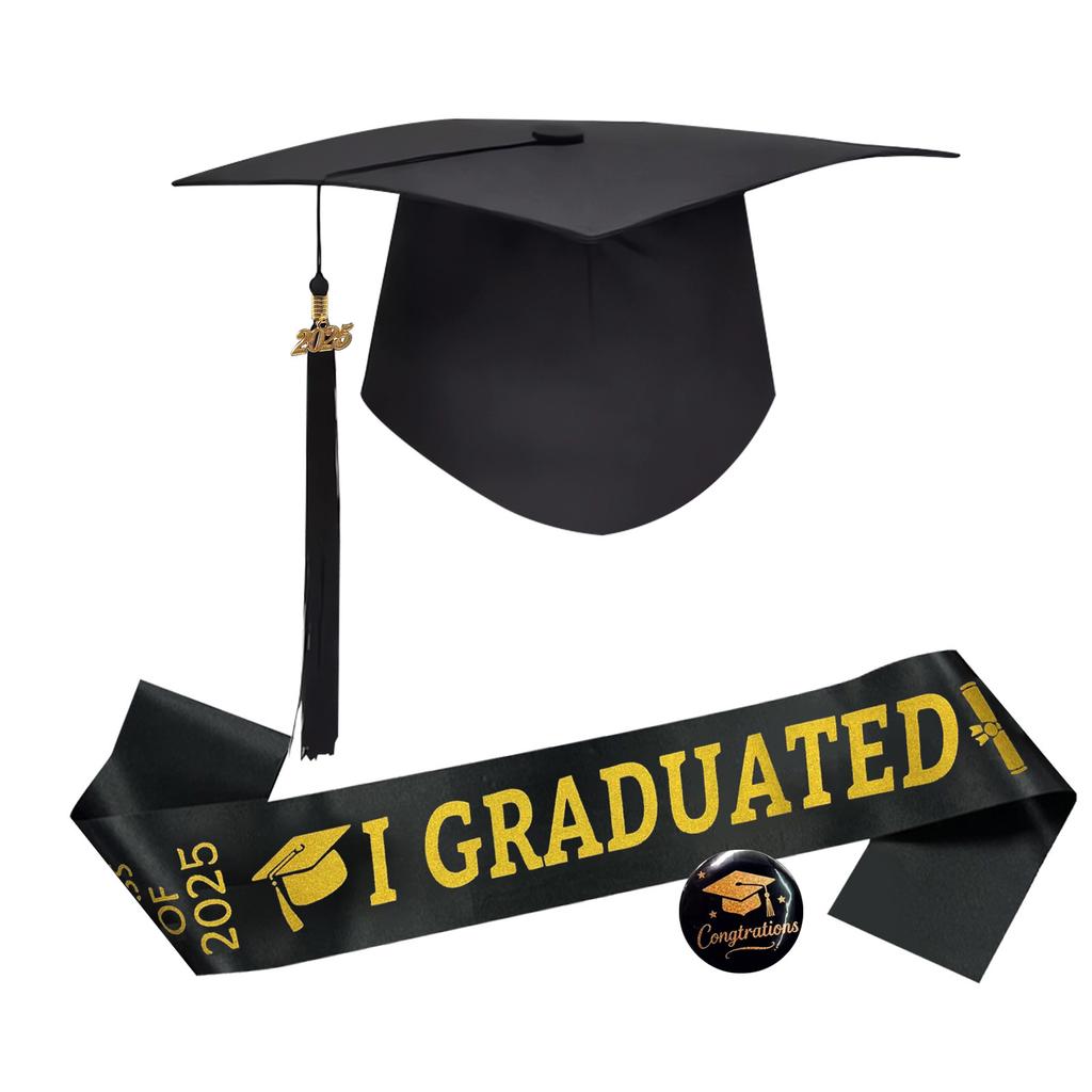 2025 Graduate Bundle Adjustable Bachelors Hat Sash Medallions Set High Quality Fabric For Commencement Ceremonies