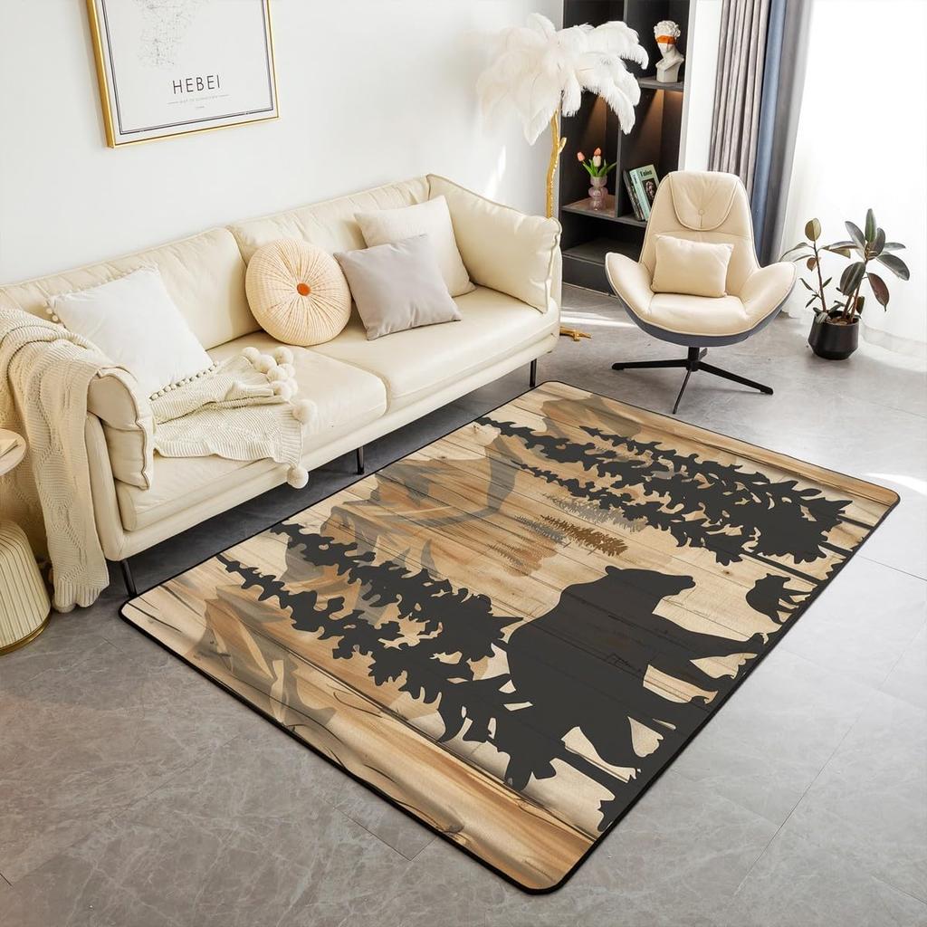 Erosebridal Rustic Cabin Lodge Area Rug 6'6" x 4'11" for Bedroom Living Room Playroom,Hunting Bear Deer Carpet,Southwestern Aztec Decorative