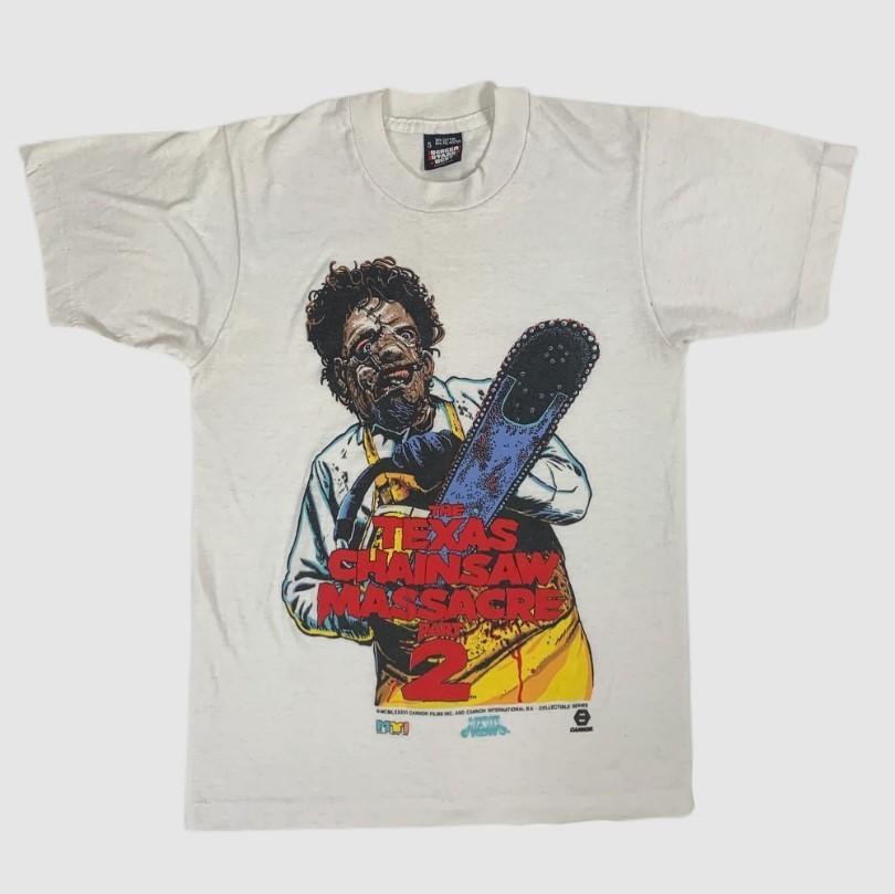 Винтажная футболка The Texas Chainsaw Massacre Part 2 Репринт Белый Размер S-4XL Унисекс Футболка XL