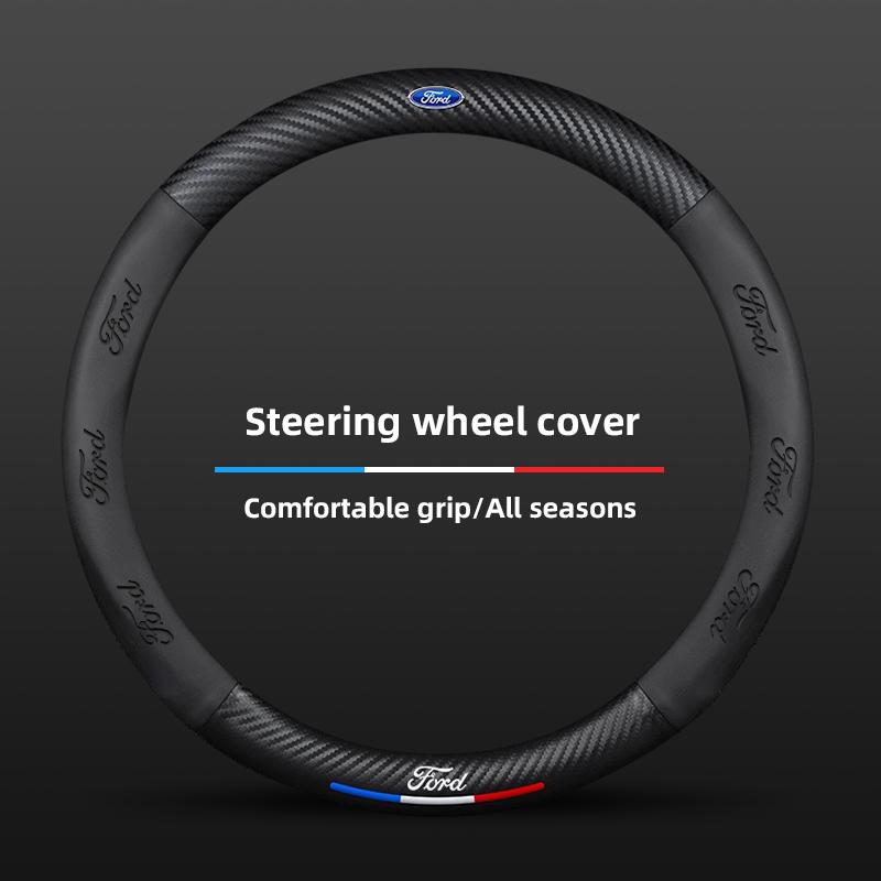 Carbon Fiber Leather Car Steering Wheel Cover For Ford ST Line Focus Mustang Fiesta Puma Ranger Kuga MK7 MAX F150 Mondeo Escape FE7