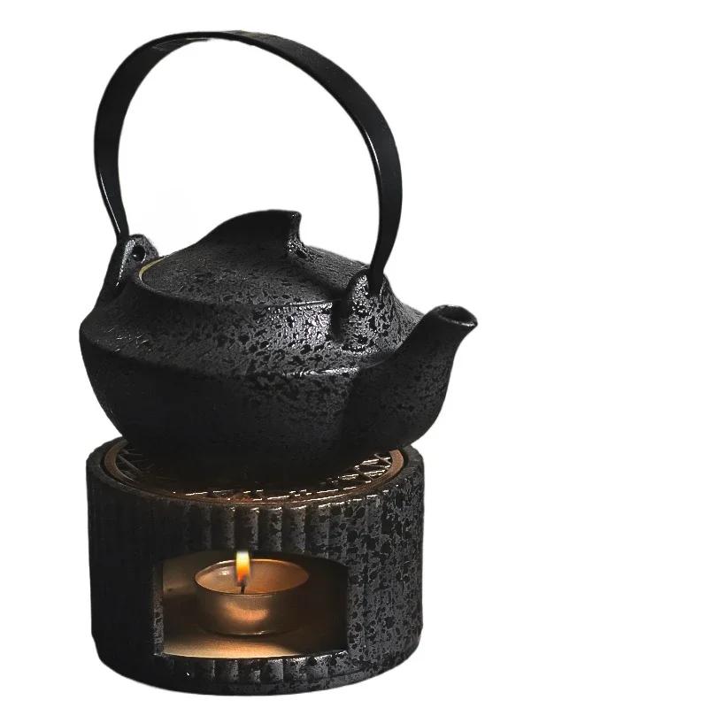 

Tea Set Heater Ceramic Home Retro Teapot Candle Stove Base Incense Burner Tea Set Kitchen Restaurant Bar Home Decor Two-piece Set