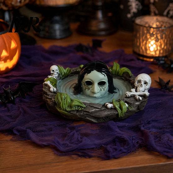 Durable Resin Ashtray Halloween Scary Ghost Ashtray, Spooky Water Skull Haunted House Decor Ash Tray for Living Room, Home Office Desk