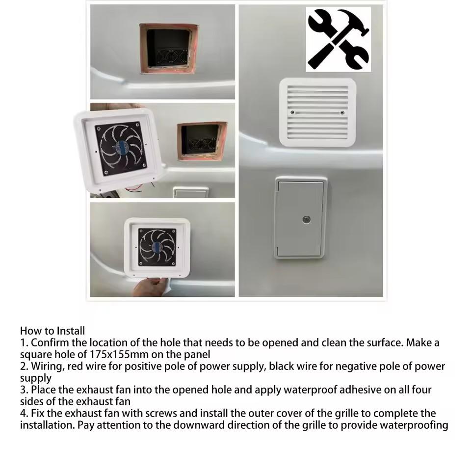 12V/24V Strong Low Noise Wind RV Vent with Fan Side Air Exhaust for Trailer Caravan Camper Automobile Waterproof Outlet