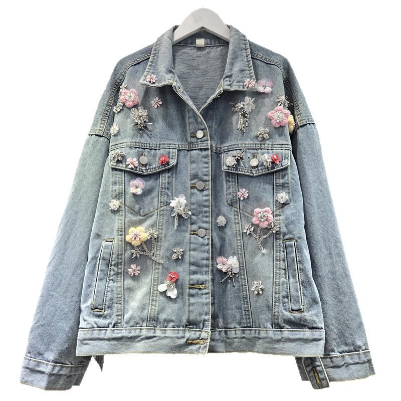 Giacca di jeans dolce coreana da donna con decorazione a fiore di lana 3D - Nuovi arrivi primaverili