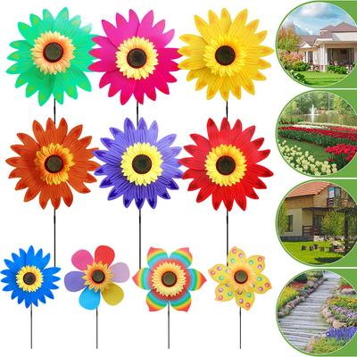Colorful Windmill Rotating Sunflower Wind Spinner Stake Standing Lawn Flower Pinwheel Outdoor Party Garden Yard Decor Kids Toys