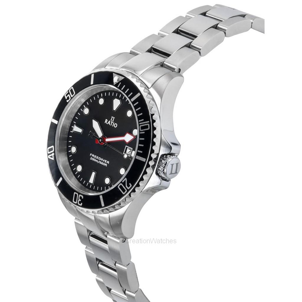 RATIO FreeDiver Saphir Edelstahl Schwarzes Zifferblatt Quarz RTFL800 200M Damenuhr