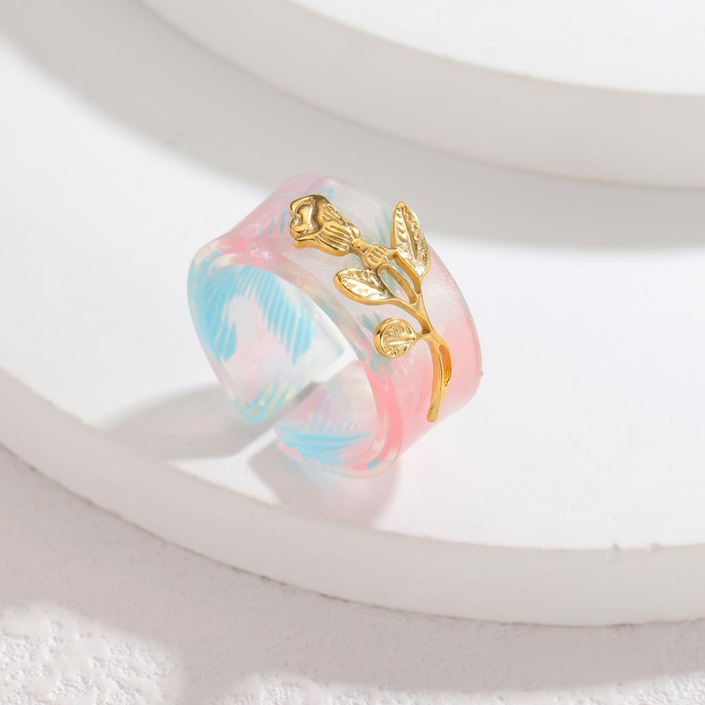 Stainless Steel Romantic Flower Butterfly Rings for Women  Coloful Adjustable Open Ring Daily Jewelry Gift Accessories