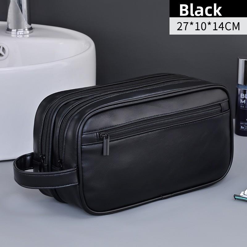 Business Travel Double Layer Mens Wash Bag With Waterproof Pu Material For Commuting And Storage