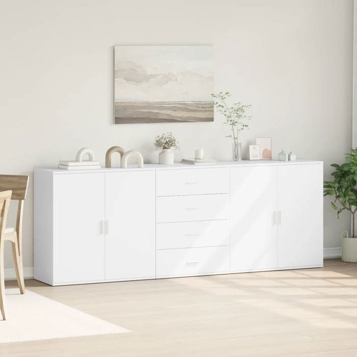 VidaXL Buffets 3 Pcs White Engineered Wood, Storage Cabinet, Entryway Furniture, Accent Furniture, Storage Furniture 3276609