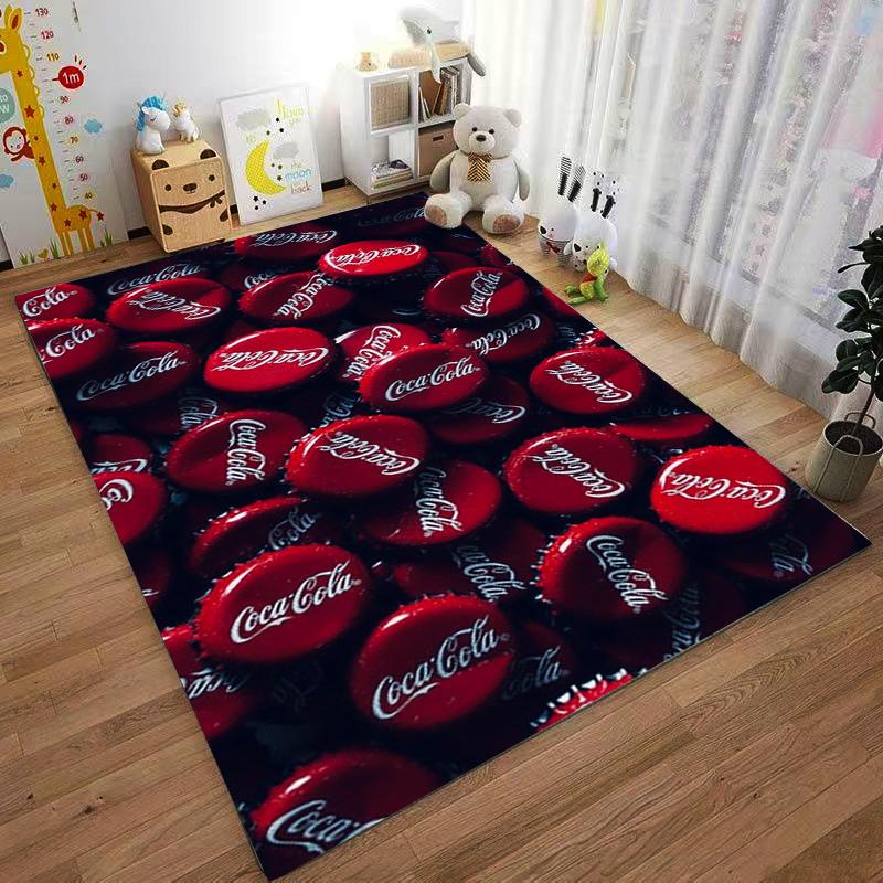 Red Coca-Cola Bottle Cap Pattern Carpet, Modern Decorative Floor Mat Suitable for use as an anti-slip for living room bedroom sofas