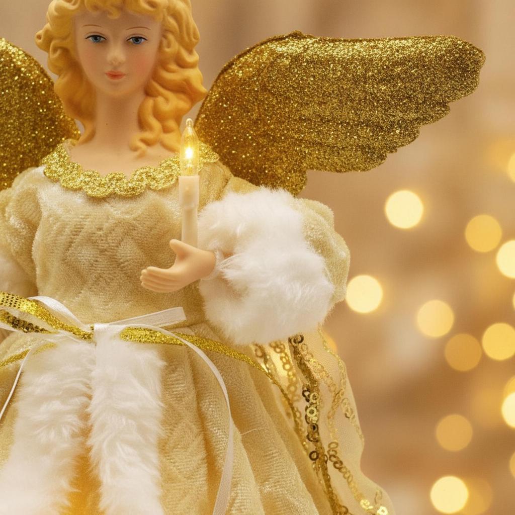 Tree-Top Angel Ornament with Circular Base Decorative Acrylic and Textile