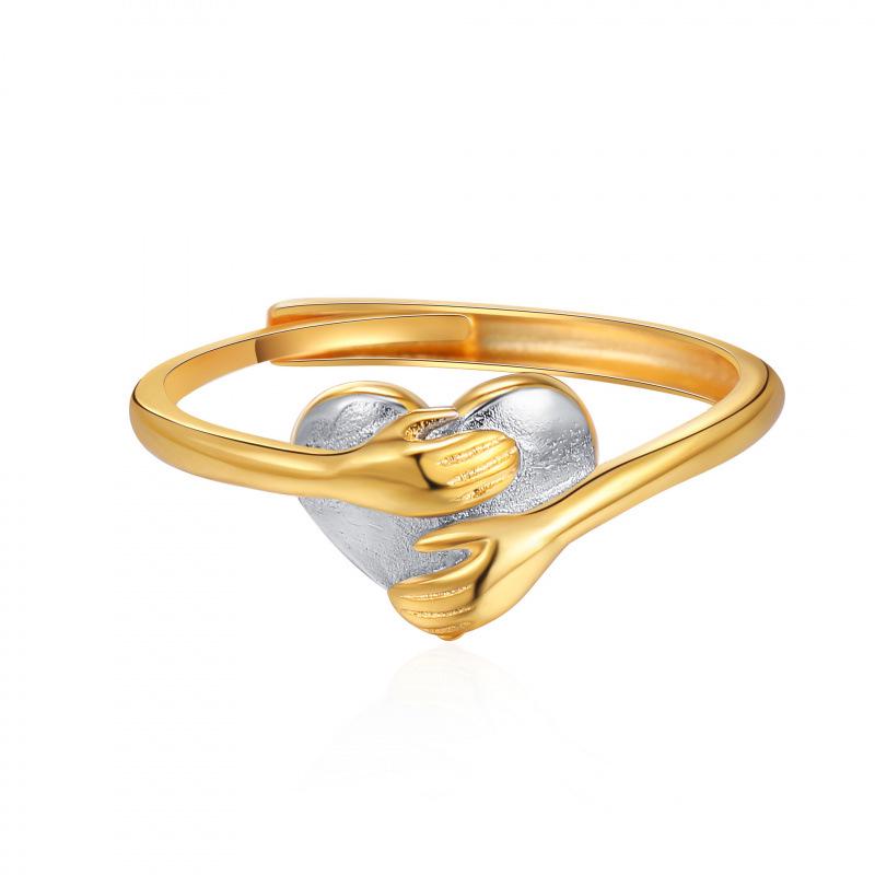 Cross Double Heart Hug Ring: Fashionable Two-Color Peach Heart Love Design