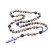 Hot Sale Tiger Eye Agate Beads Sweater Chain Cross Rosary Necklace Unisex Accessories