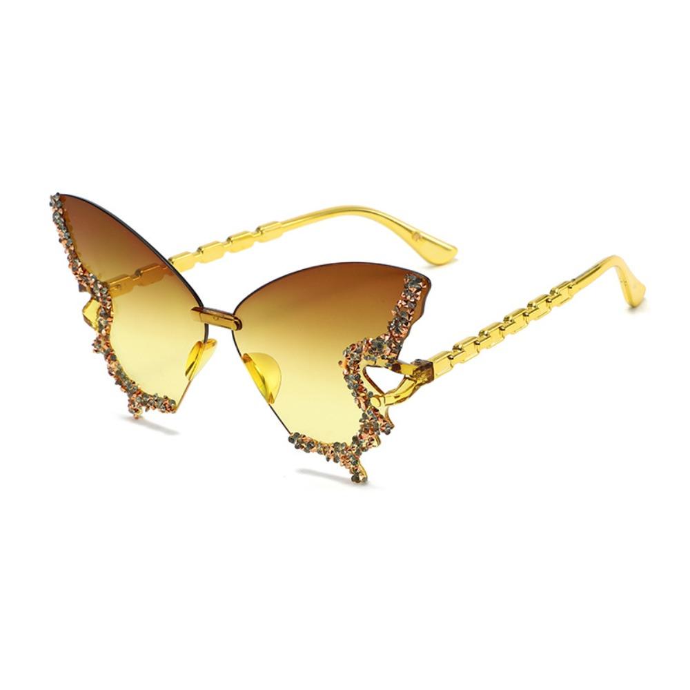 Luxury Tint Color Butterfly Sunglasses Rimless Frame UV Protection Rimless Sun Glasses Flash Style Cat Eye Sunglasses for Women