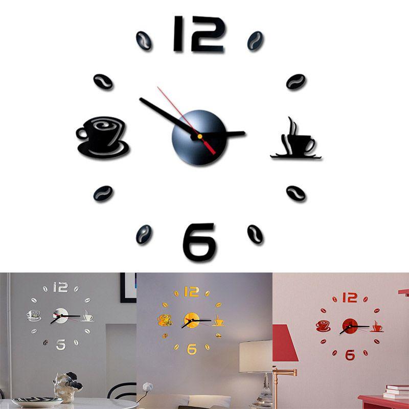 Stylish 3d Diy Coffee Cup Acrylic Mirror Wall Sticker Clock With Timeless Design