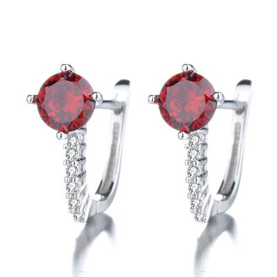 S925 Sterling Silver Korean Fashion Women's Elegant Wine Red Ear Clip Gifts for Girlfriend Silver Jewelry