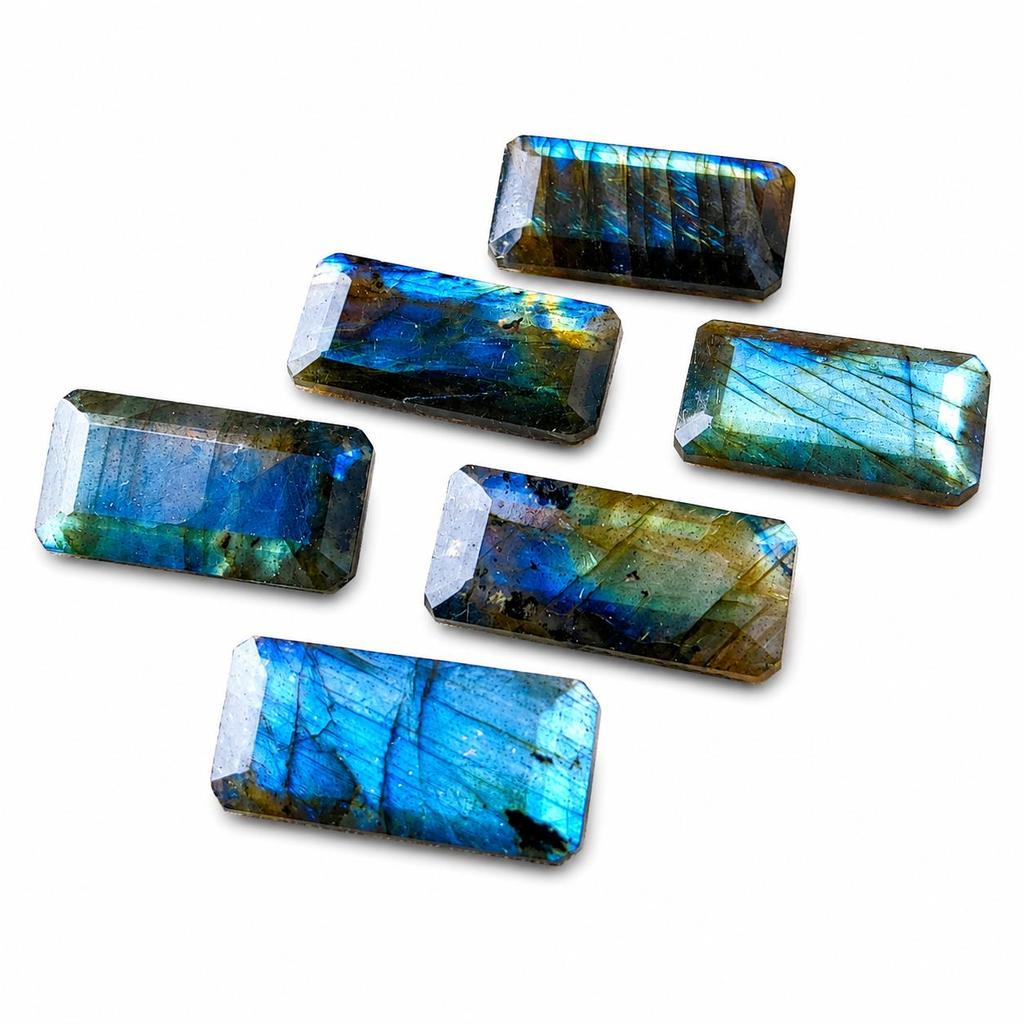Blue Flash Labradorite Emerald Cut Faceted Cabochon | AAA Quality Calibrated Gemstone for Jewelry Making