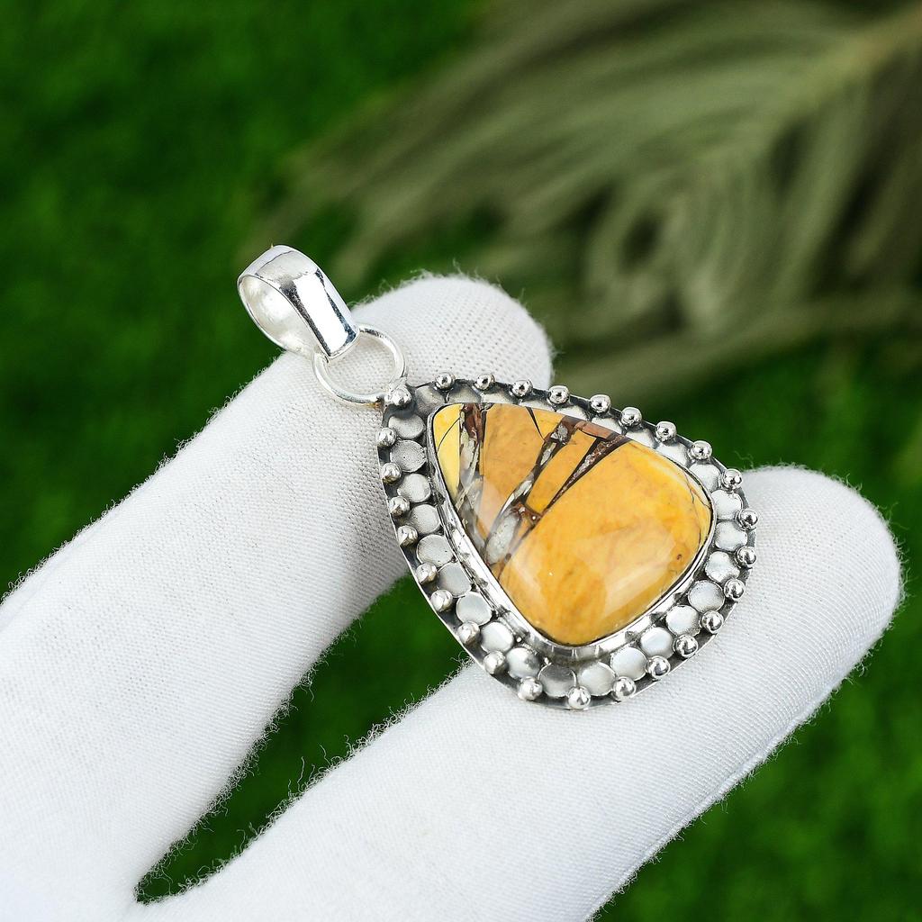 Natural Brecciated Mookaite Gemstone 925 Sterling Silver Pendant For Girls