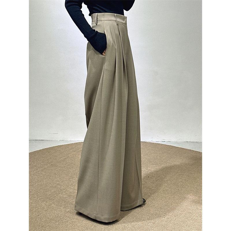 

Four Seasons Can Wear Pleated Wide-leg Pants for Women s High-end Black Wide-leg Pants, Thin and Drape High-waisted Suit Pants XL
