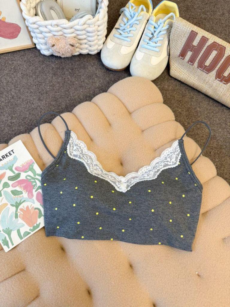 2026 Summer Lace Floral Polka Dot Camisole with Built-in Bra Pads
