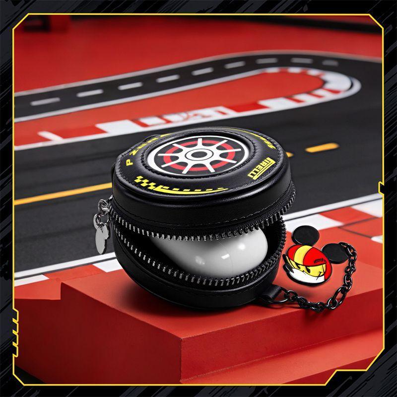 Mickey F1 Racing PU Leather Headphone Case with Keychain Premium Unisex Portable Storage Bag Birthday Gift for AirPods
