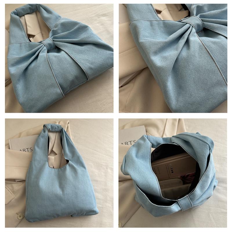 Modische und minimalistische Denim-Umhängetasche mit exquisiter Schleife, Nische, Pendler-Tragetasche KTY