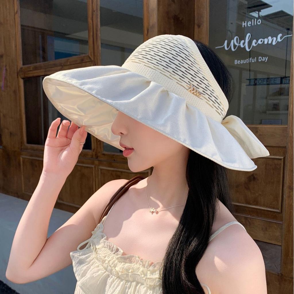 Summer Vinyl Anti-Ultraviolet Sunscreen Hat Women'S Versatile Big Brim Face Sunshade Foldable Open Ponytail Empty Top Hat