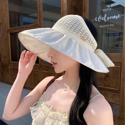 Sommer Vinyl Anti-UV Sonnenschutzhut Damen Vielseitig Großer Rand Gesichtssonnenhut Faltbar Offene Ponytail Leere Oberseite Hut