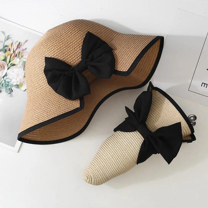 Yaz hasır şapkalar kadınlar için yay geniş kenarlı Panama plaj kap seyahat açık bayanlar katlanabilir UV koruma güneş şapkası