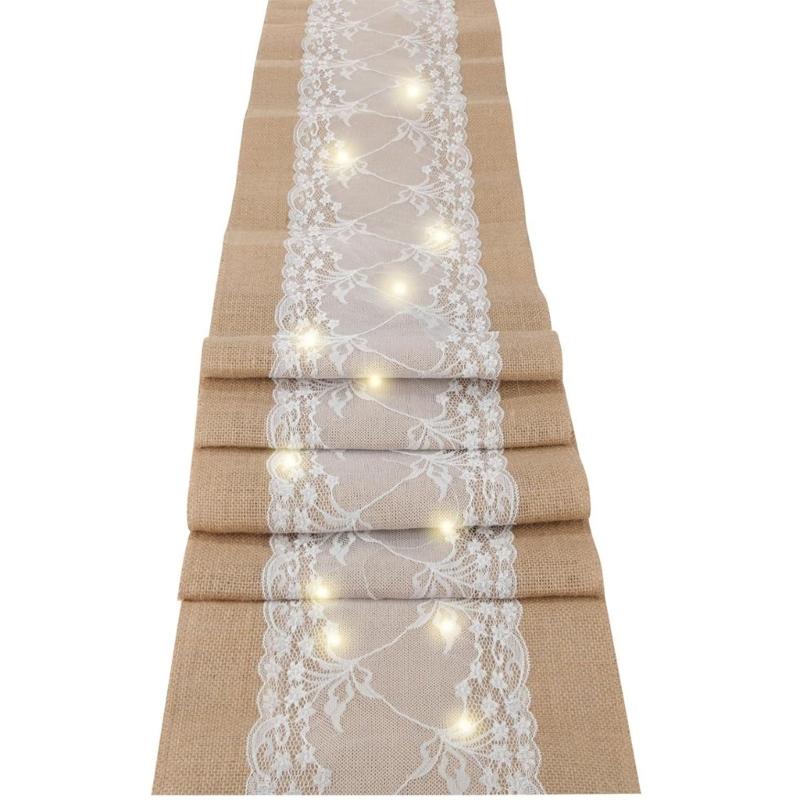 

LED Light String Lace Table Runner Burlap Table Decoration for Romance Dining Atmosphere Polyester Home Decoration 30*180cm