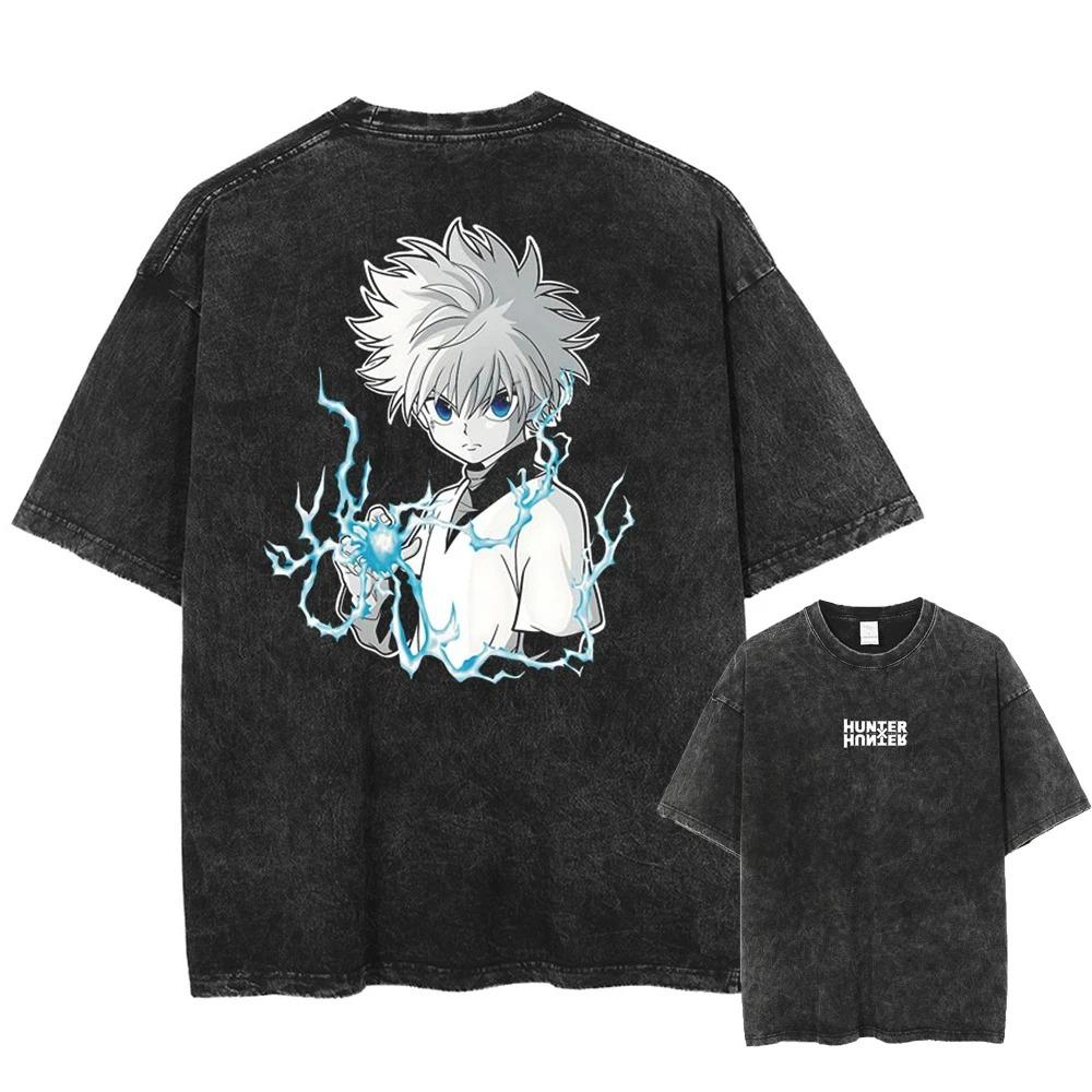 Anime Graphic Print Washed TShirt Oversized Cotton Tshirts Harajuku Harajuku Vintage Trendy T Shirt