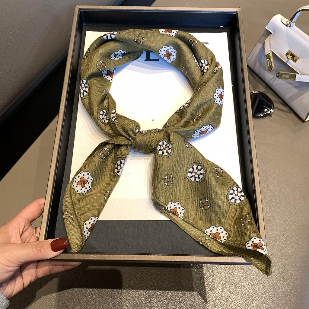 High-end Herringbone Silk Cotton Silk Scarf Women's Spring and Autumn New Versatile Decorative Scarf Shawl Fashion Printed Small Square Scarf