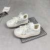 Leather wheat cake house little white shoes women's spring 2025 new round head lace-up thick-soled versatile sports and leisure board shoes