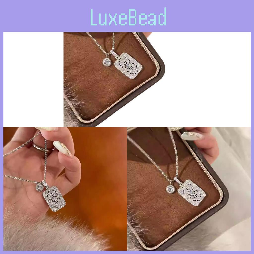 Geometric Zircon Hollow Square Pendant Necklace For Women Fashion Elegant Locking Chain