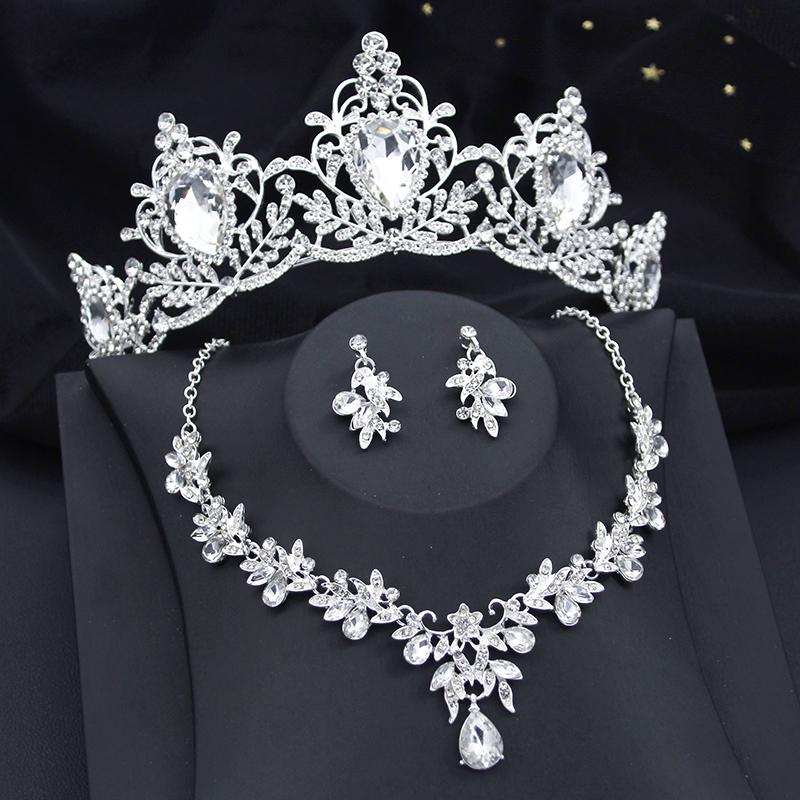 Water Drop Bridal Jewelry Sets Luxury Tiaras Crown Necklace Earrings Wedding Dress Dubai Jewelry Set Costume Accessories