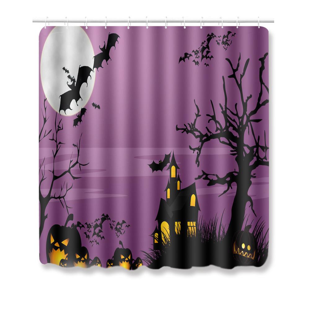 Halloween Shower Curtain Floor Mat Combination Four-Piece Set Bathroom Toilet Carpet Door Mat