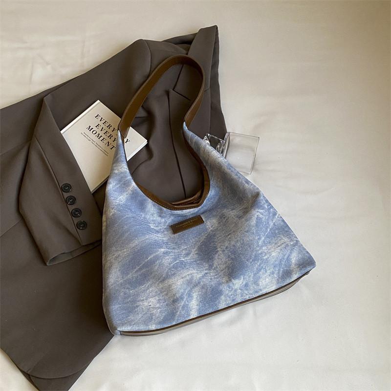 

Chic Retro Large Tote Bag Fashionable Pu Material Shoulder Crossbody Handbag Blue