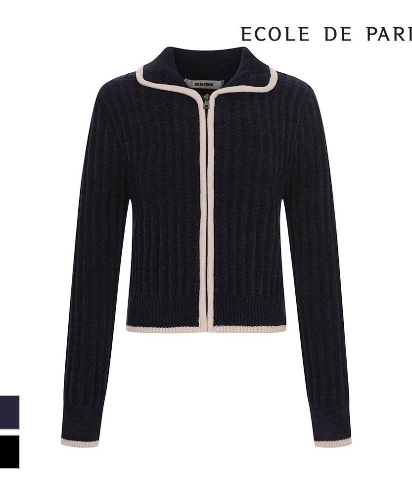 Ecoledeparis Collared Zip-Up Knit Cardigan_Rb3Ykrcm60Z